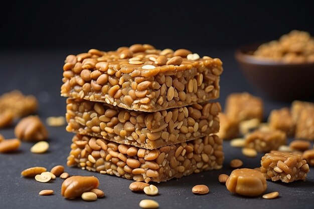 Photo peanut jaggery chikki ou bar à l'aide d'arachide ou de shengdana avec du gur