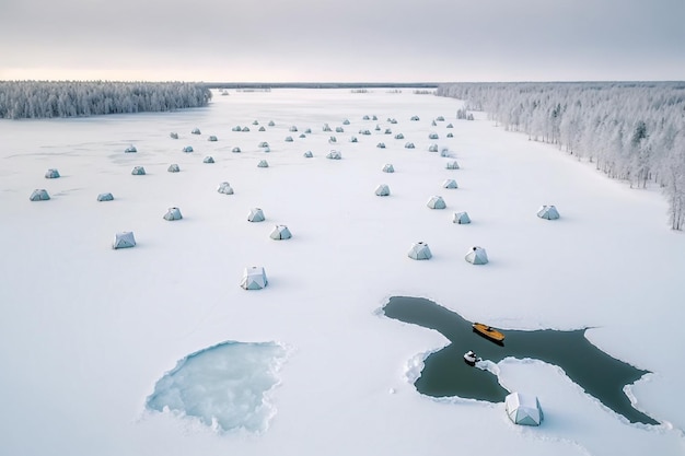 Pêche blanche dans des tentes championnat d'hiver pêche sportive AI générative