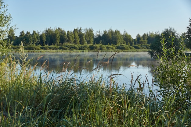 Pêche sur le lac. Reflet dans l'eau. Centre de loisirs. août 2021.