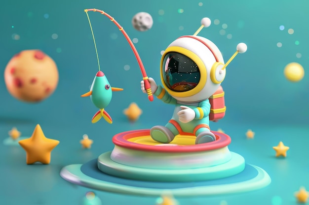 La pêche spatiale capricieuse des dessins animés en 3D
