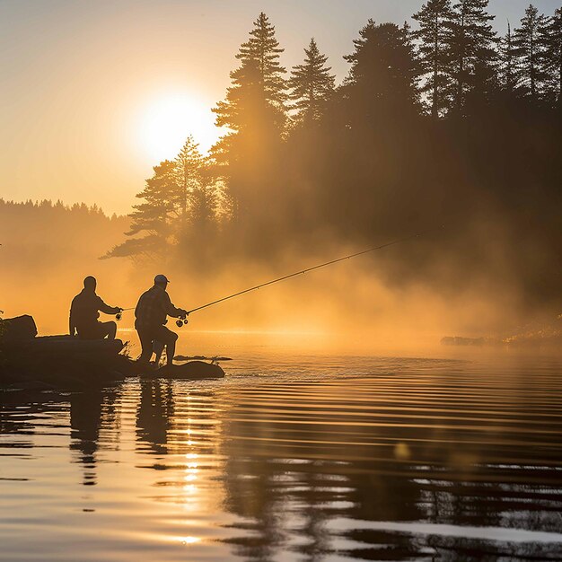 Pêcher avec des amis le matin.