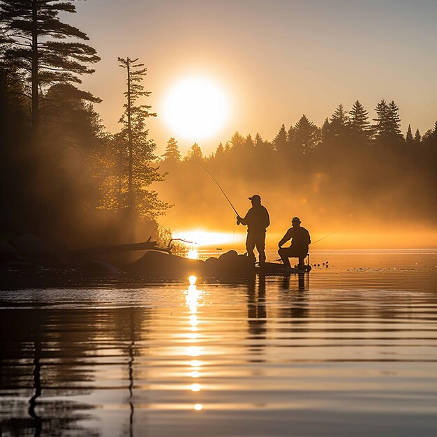 Pêcher avec des amis le matin.