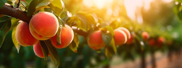 Photo les pêches poussent sur un arbre dans un jardin de récolte generative ai