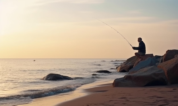 Le pêcheur a jeté sa ligne à la mer Créer à l'aide d'outils d'IA générative