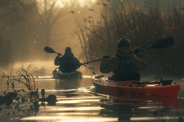 Pêcheurs dans des kayaks rendent l'octane k UHD ar q