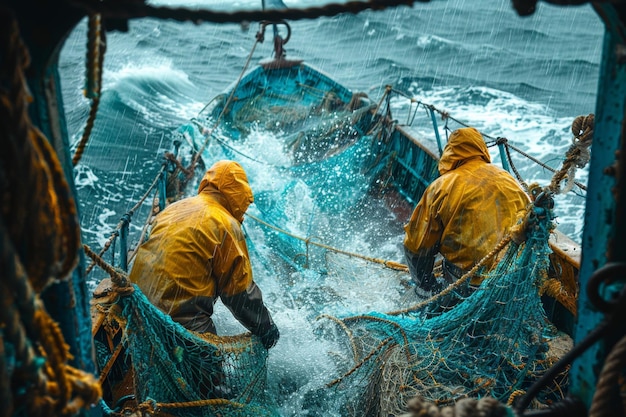 Pêcheurs avec des filets à l'échelle industrielle Pêche en mer du Nord