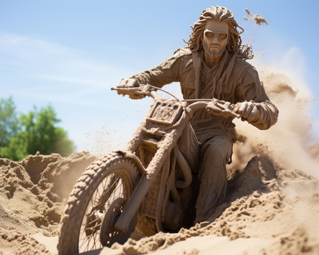 Photo les pédales divines le spectaculaire jésus-christ sur une sculpture de sable à vélo