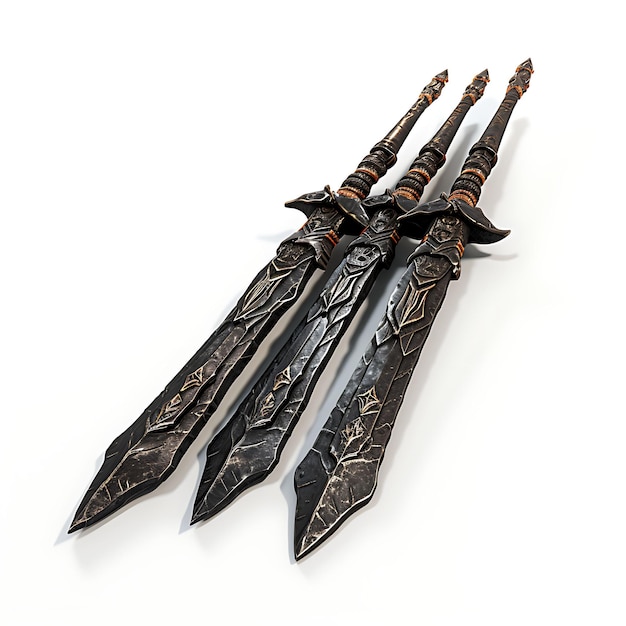 Épées en bois d'obsidienne Netherite, rendu 3D, 47 objets de décoration de texte isolés sur BG blanc