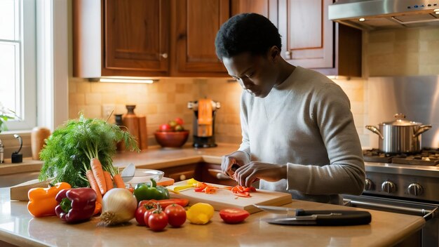 Photo peigner ou couper des légumes dans la cuisine