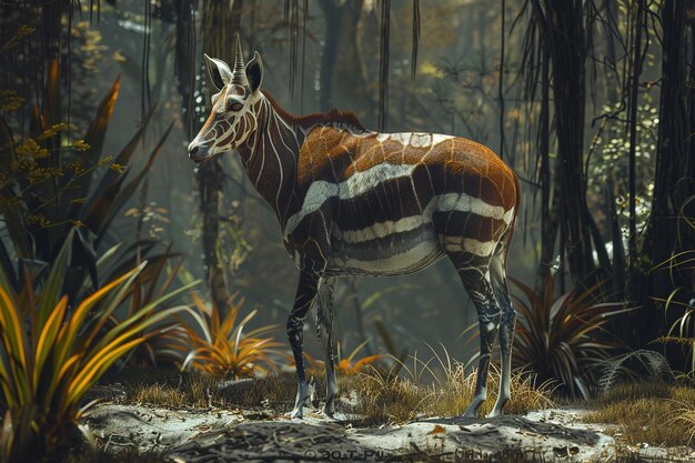 Peignez une image vivante d'un okapis solitaire existant génératif ai