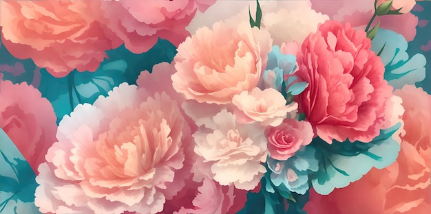 Peint de grandes fleurs roses colorées bouchent ai générative