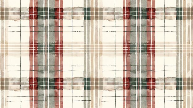 Photo peint à la main à l'aquarelle, modèle tartan à carreaux sans couture, couleurs de noël classiques, idéal pour la décoration de maison à la mode et les projets de vacances.