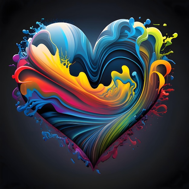 Peint avec des peintures arc-en-ciel cœur sur un fond sombre abstrait Coeur comme un symbole d'affection et d'amour