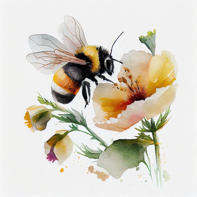 Une peinture d'une abeille sur une fleur