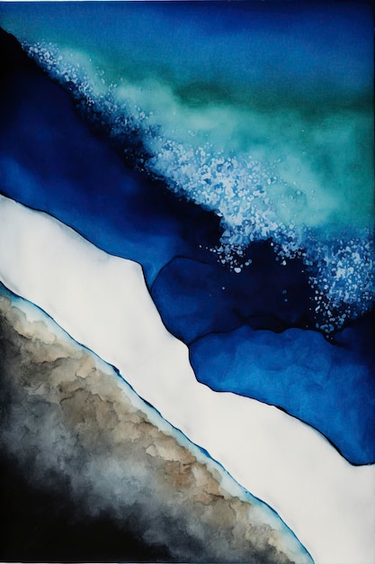 Peinture abstraite à l'aquarelle, bleu atlantique