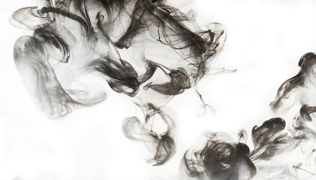 Photo peinture abstraite au fond de l'eau. nuage de fumée noire en mouvement sur des éclaboussures de tourbillon acrylique blanc