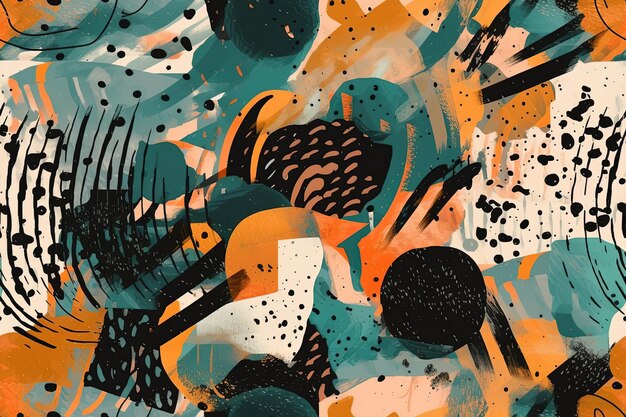 Une peinture abstraite aux couleurs noir orange et bleu Generative AI