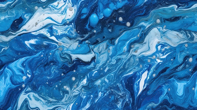 Une peinture abstraite bleue et blanche avec les mots bleu dessus