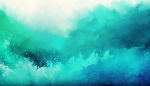 Une peinture abstraite bleue et verte avec un fond blanc et un fond abstrait vert et bleu.