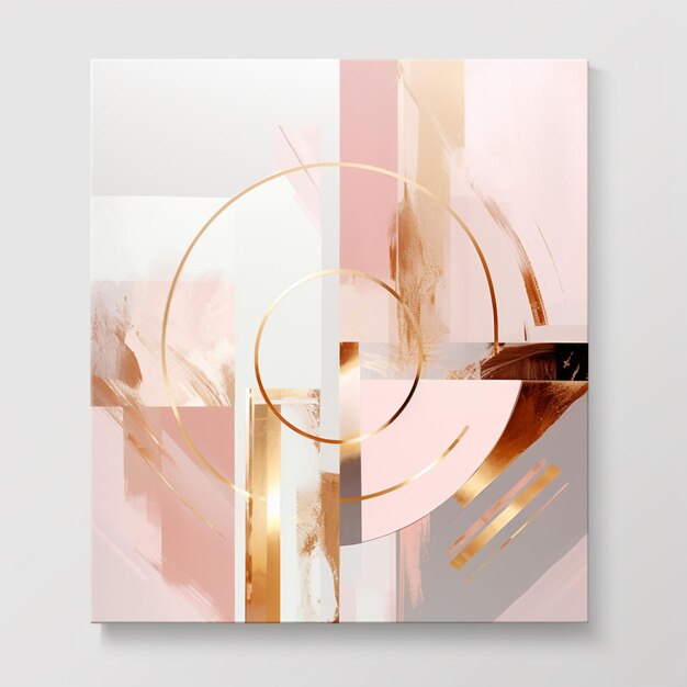 peinture abstraite d'un cercle rose et or et d'un fond blanc ai générative