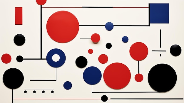 une peinture abstraite avec des cercles rouges bleus et noirs