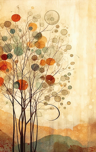 Photo peinture abstraite chaotique d'arbres fleurs et plantes