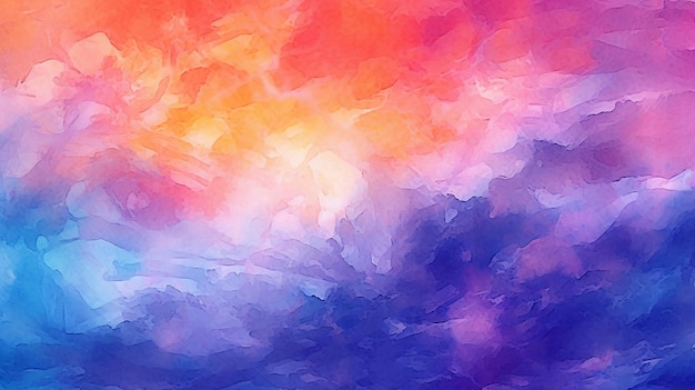 Une peinture abstraite colorée avec un dégradé de couleurs violet, bleu et orange.