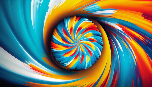 Une peinture abstraite colorée avec un design en spirale.