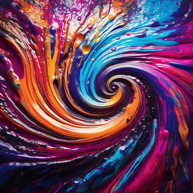 une peinture abstraite colorée d’un dessin en spirale avec le mot « couleurs ».