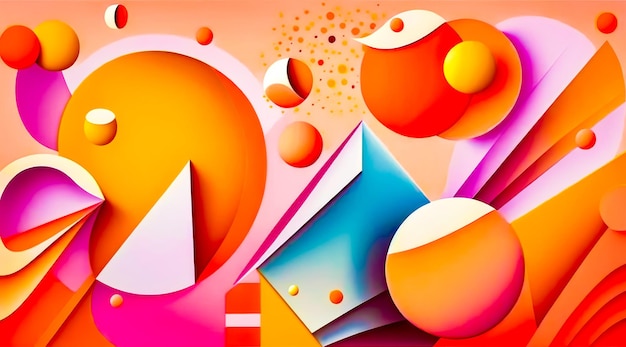 Peinture abstraite colorée avec des formes de cercles et des formes sur fond rose AI générative