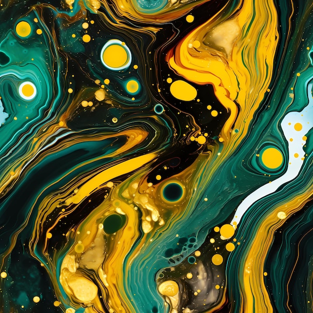 Une peinture abstraite colorée de liquide jaune et orange