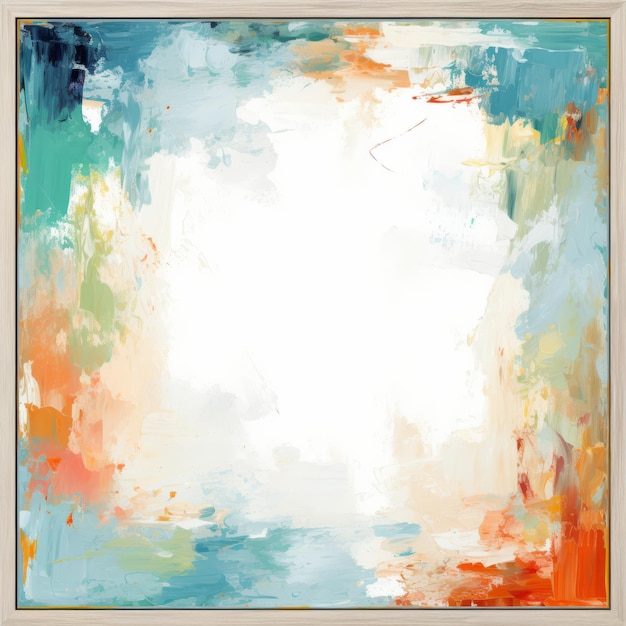 une peinture abstraite avec des couleurs bleu orange et blanc