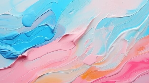 Une peinture abstraite avec des couleurs bleu rose et jaune