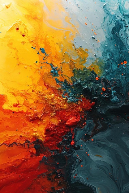 une peinture abstraite avec des couleurs orange et bleue