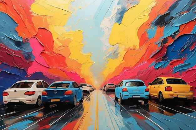 Peinture abstraite Embouteillage routier urbain photoréaliste minimaliste Anxiété induite par la circulation