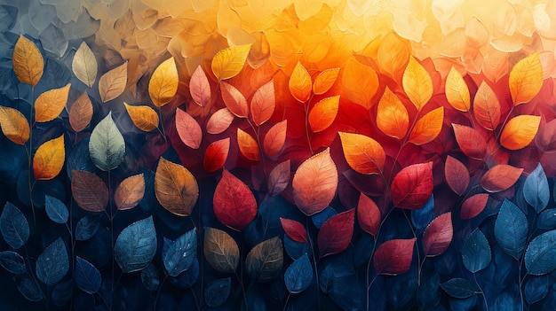 Une peinture abstraite de feuilles dans un paysage forestier