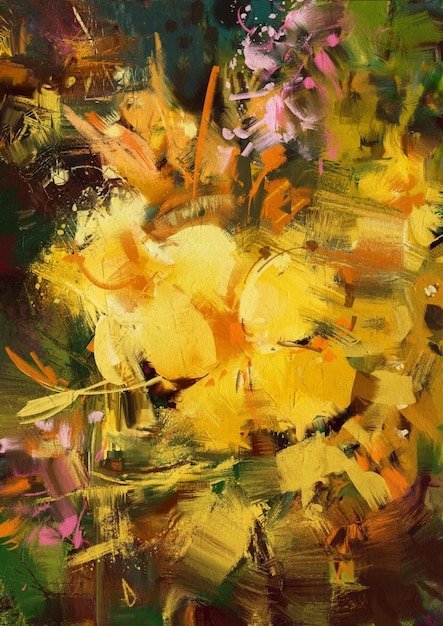 Photo peinture abstraite de fleurs jaunes vibrantes