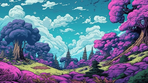 Peinture abstraite d'une forêt magique avec des couleurs vives Concept fantastique Peinture d'illustration