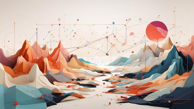 Peinture abstraite Illustration de paysage coloré forêt de montagne Peinture murale contemporaine
