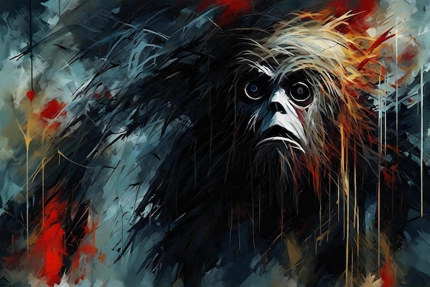 Peinture abstraite d'un lion noir et blanc sur un fond sombre