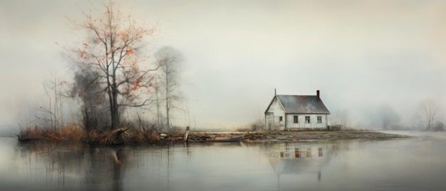 une peinture abstraite d'une maison dans le brouillard scènes bucoliques 31