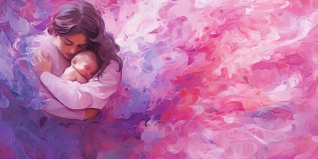 peinture abstraite de la mère et de la fille ai générative