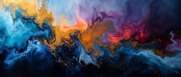 peinture abstraite d'une peinture fluide colorée sur un fond noir