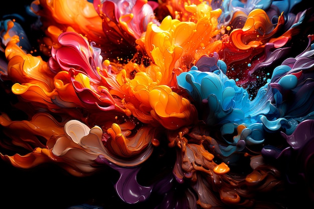 La peinture abstraite remplie de tourbillons de couleurs vives et de coups de pinceau audacieux est générée par l'IA.