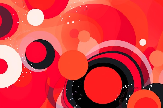 Une peinture abstraite rouge et noire avec des cercles et des points.