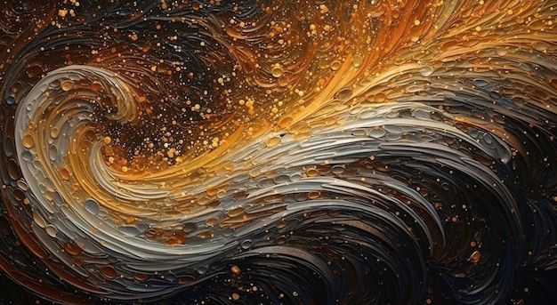 Peinture abstraite d'une vague aux couleurs or et noir ai générative