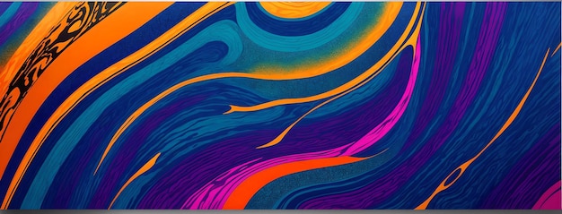 Une peinture abstraite vibrante avec des nuances de bleu orange et de rose