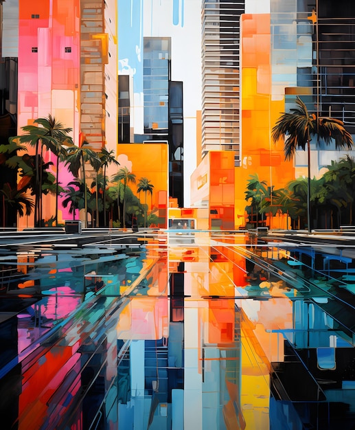 Photo peinture abstraite de la ville paysage urbain vibrant