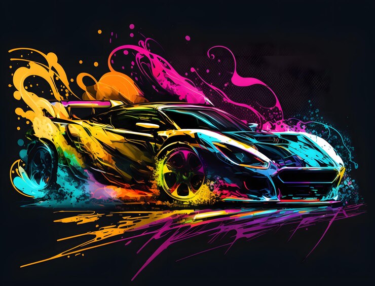 Photo peinture abstraite de voitures avec des couleurs vives