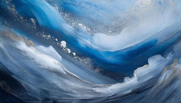 Peinture acrylique abstraite couleurs bleues et argentées fond texture de peinture à l'huile coups de pinceau